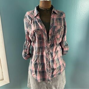 Charlotte Russe Pink and Blue Checkered Button-Down Shirt